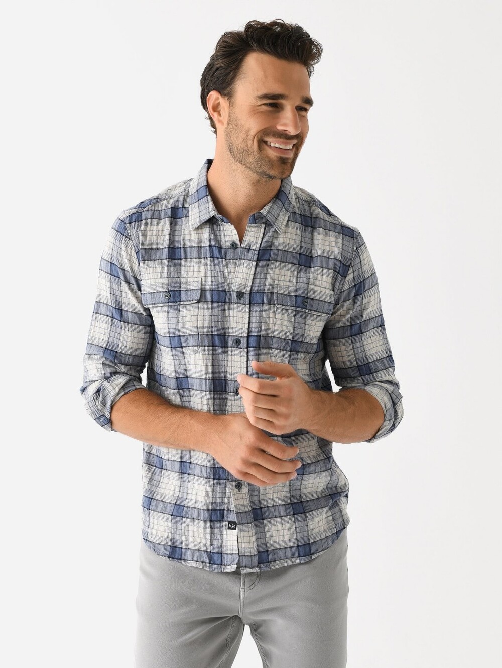 NWT Rails Men's Powell Button-Down Shirt Cotton Paper Iris Plaid Small